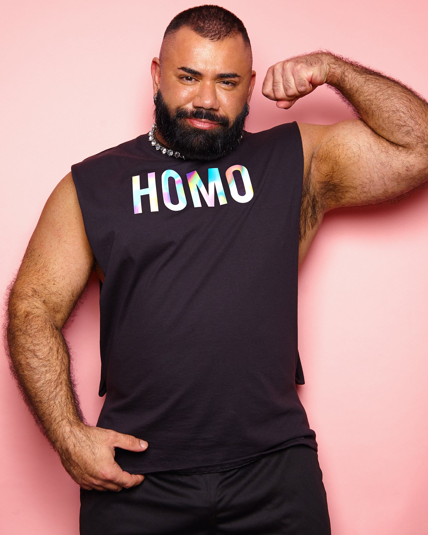 Double pack - HOMO, hologram/black - sideless tee & basketball shorts - full outfit.