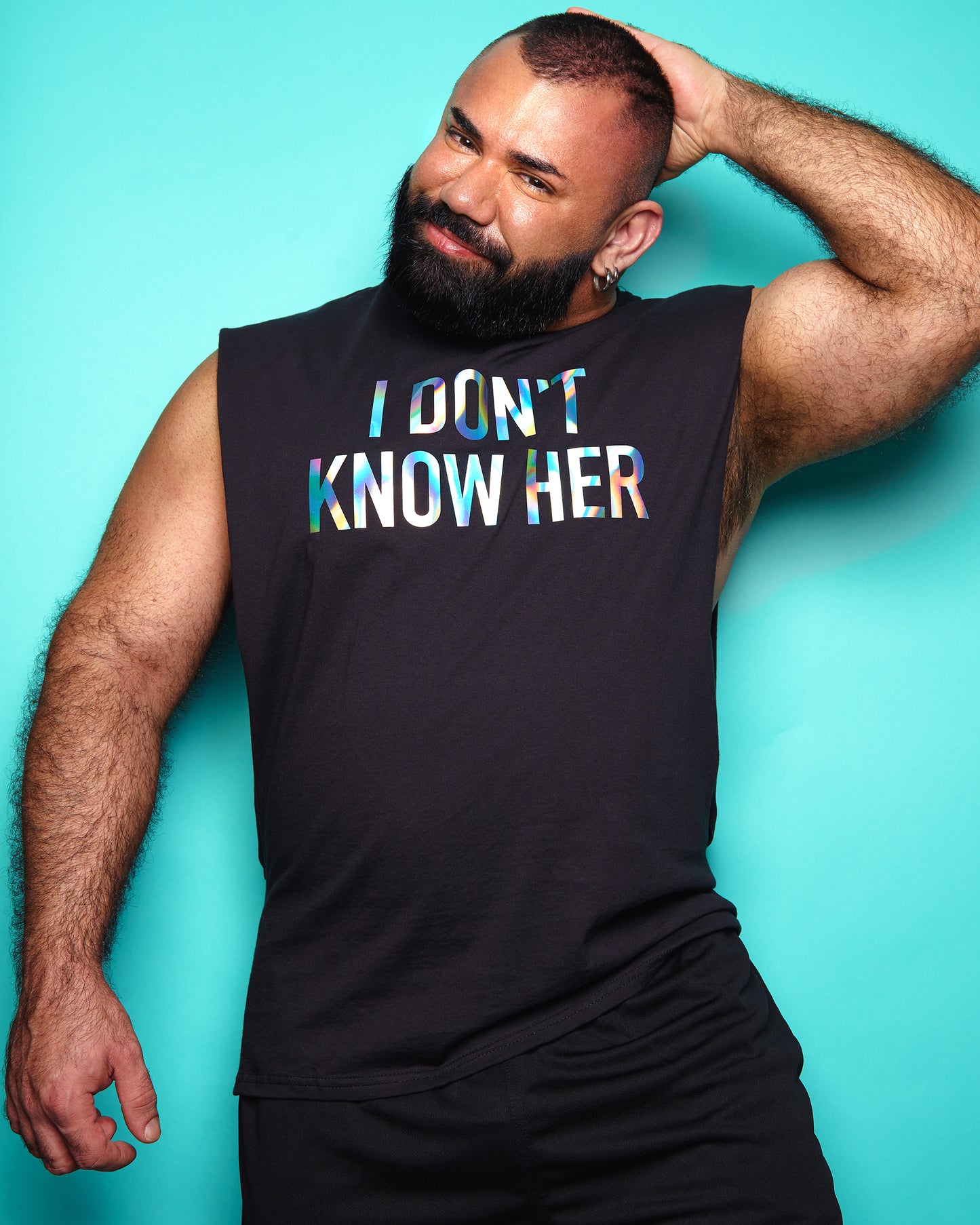 Double pack - I DONT KNOW HER, hologram/black - sideless tee & basketball shorts - full outfit.