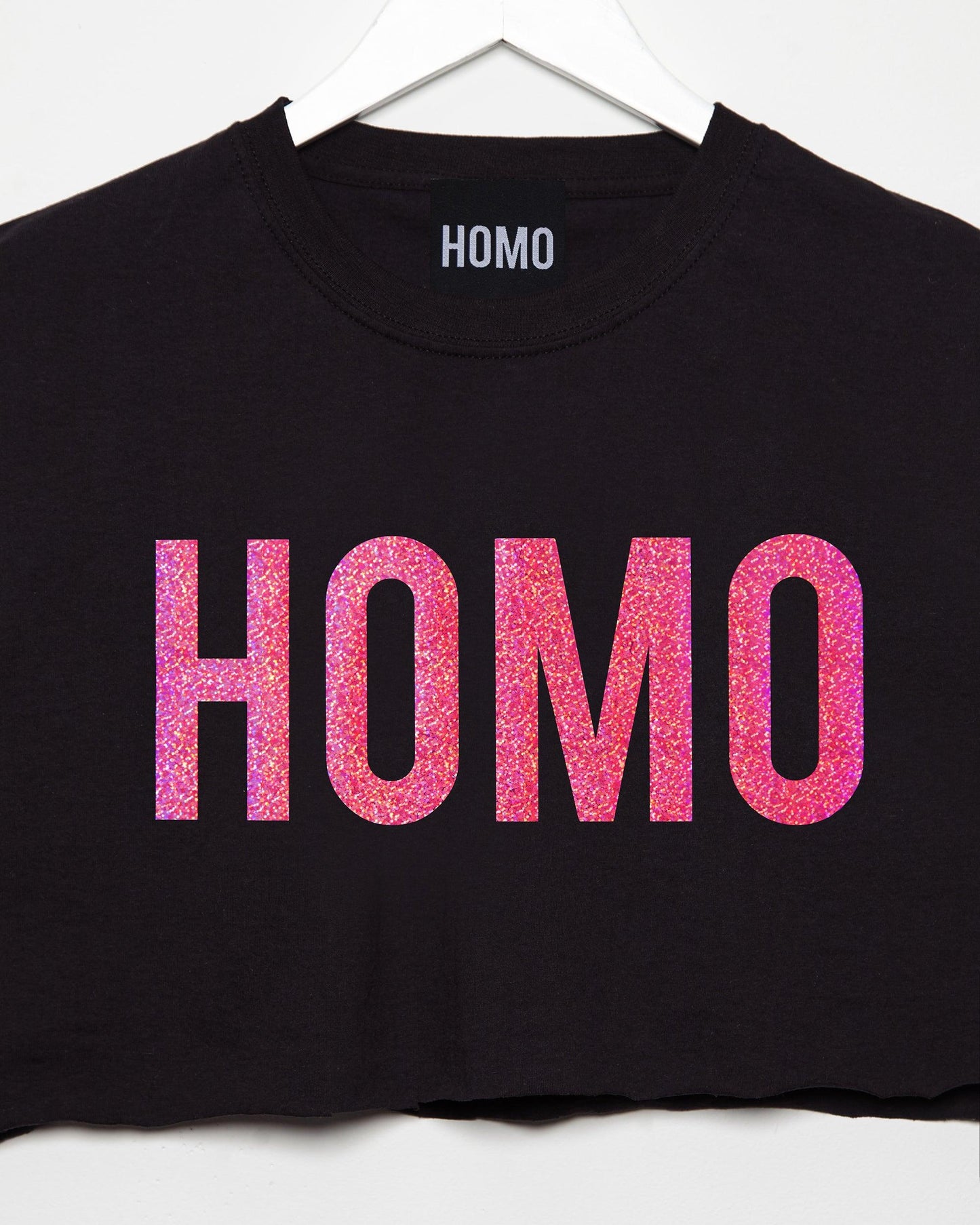 Sparkly Pink HOMO, Sleeveless Crop - Pink on Black