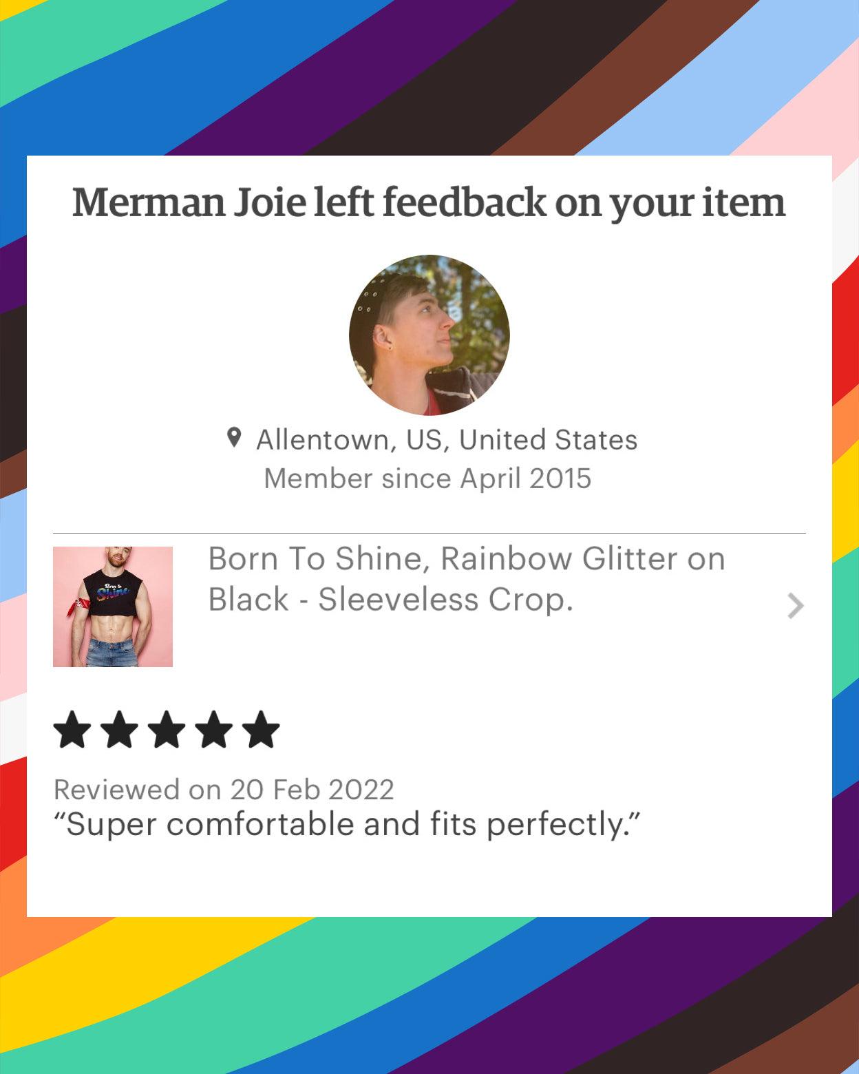 Born to shine, rainbow glitter on black - Sleeveless crop-top.