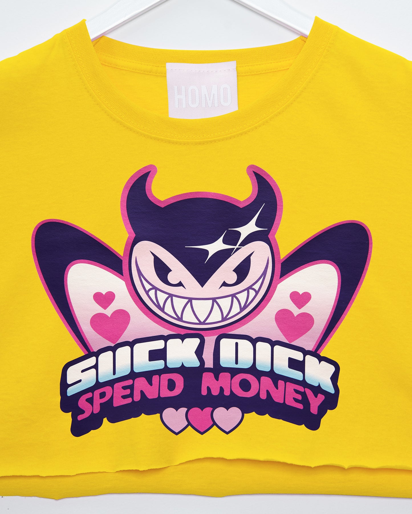 Suck dick, spend money on yellow - sleeveless crop top.