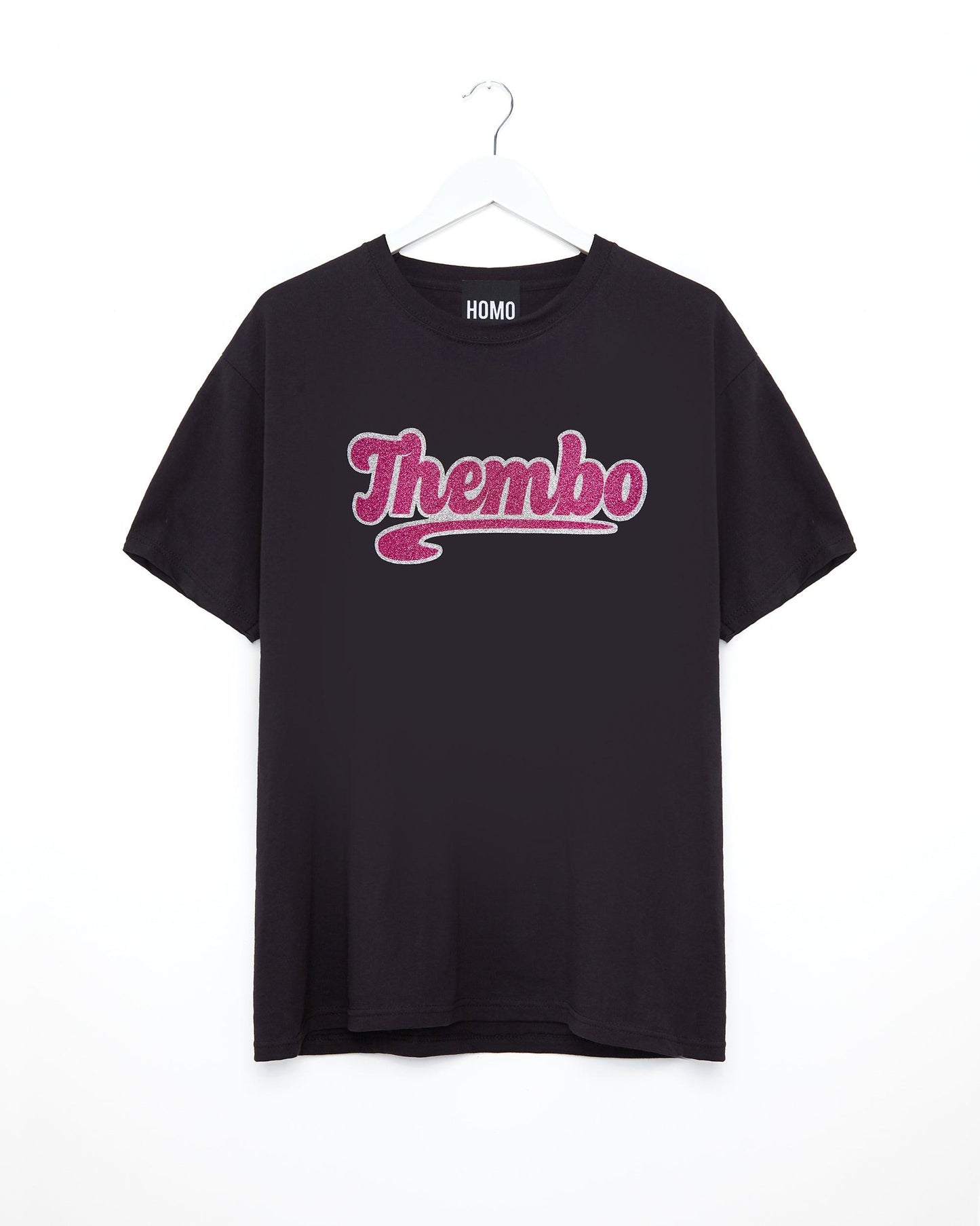 Thembo, pink/silver glitter on black - tee - HOMOLONDON