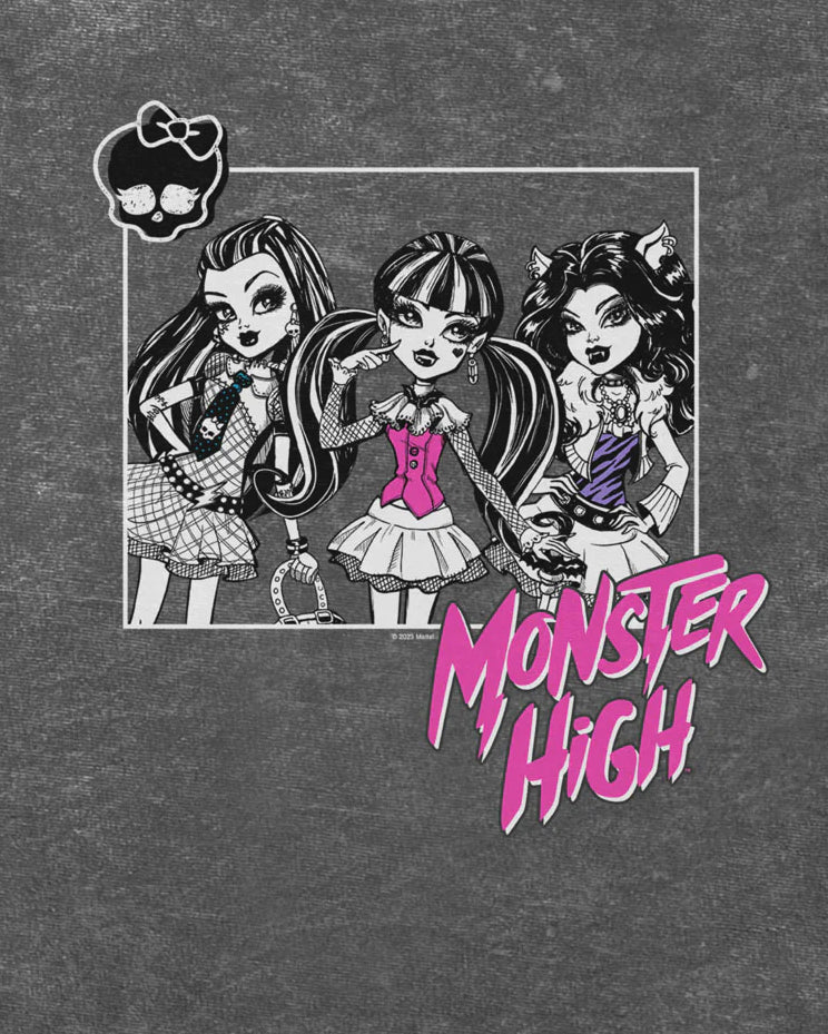 Official Monster high, sleeveless low cut crop top - distressed look grey