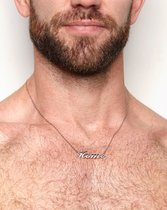 HOMO calligraphy, stainless steel necklace