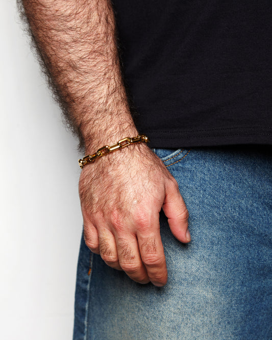 Stainless Silver, chunky bracelet - gold