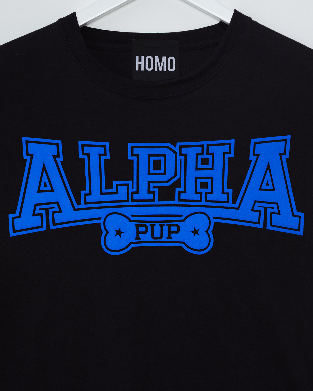 PUP Collection: ALPHA rubber print, low cropped t-shirt - blue/black