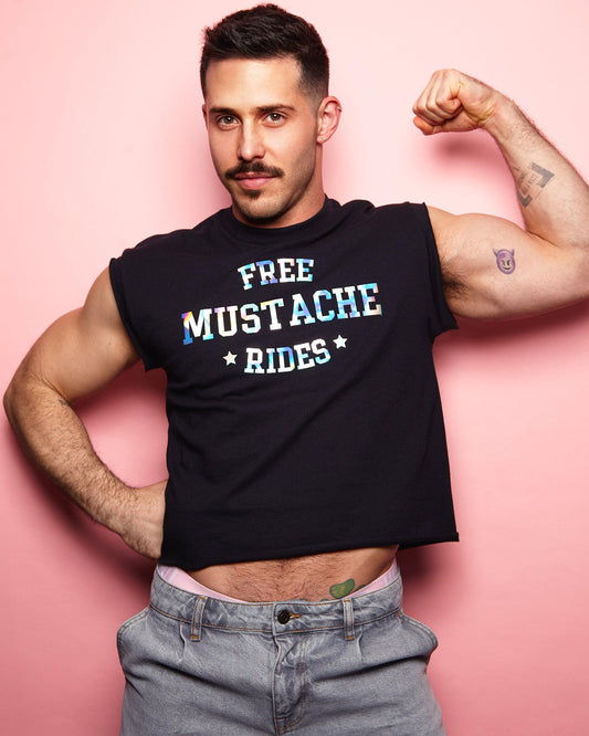 Free mustache rides, hologram - men's cropped tshirt / crop top - HOMOLONDON