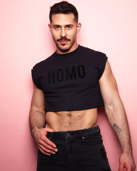 HOMO flock print black - crop top - HOMOLONDON