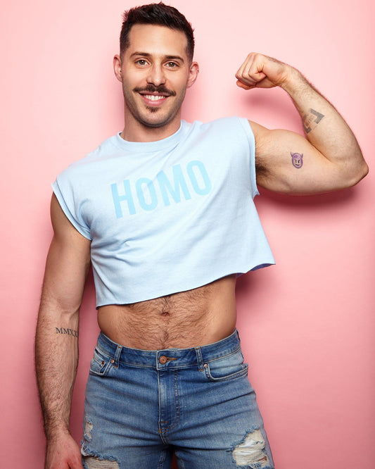 HOMO flock print light blue - crop top - HOMOLONDON