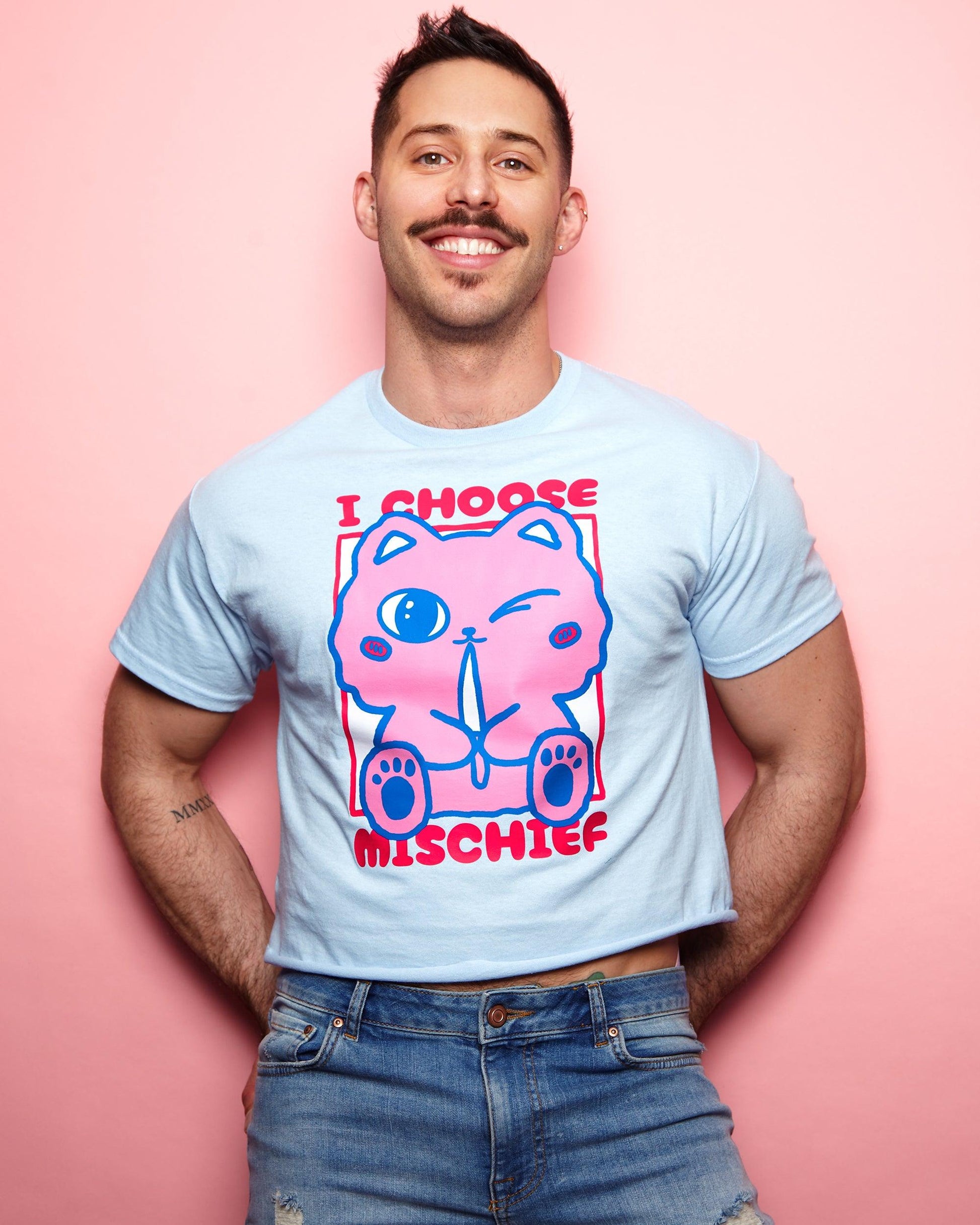 I choose mischief - light blue cropped tshirt / crop top - HOMOLONDON