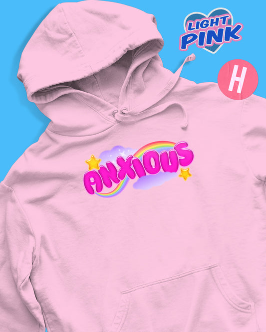 Anxious but cute soft style hoodie - light pink