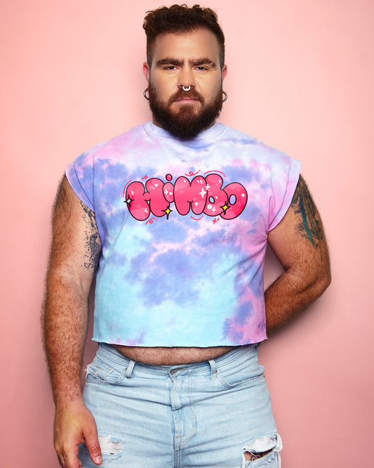 Himbo on pink tie-dye - sleeveless low cut cropped tee