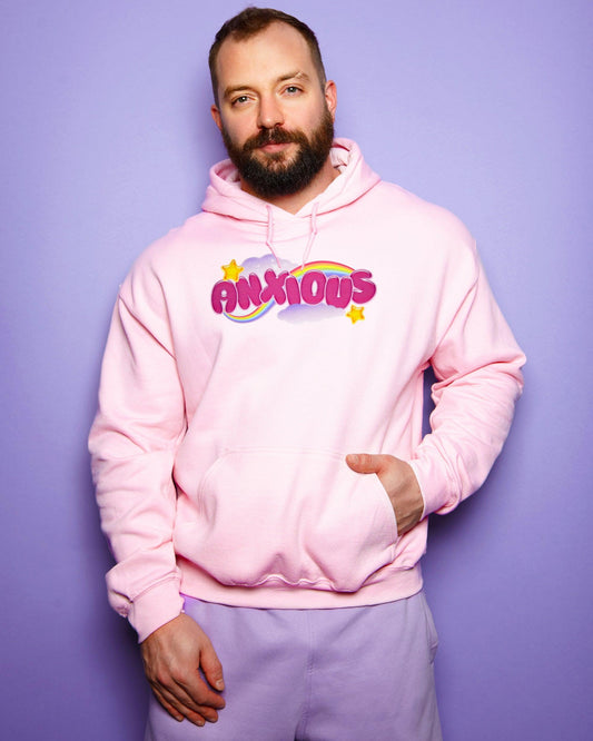 Anxious but cute on pink - pullover hoodie. - HOMOLONDON