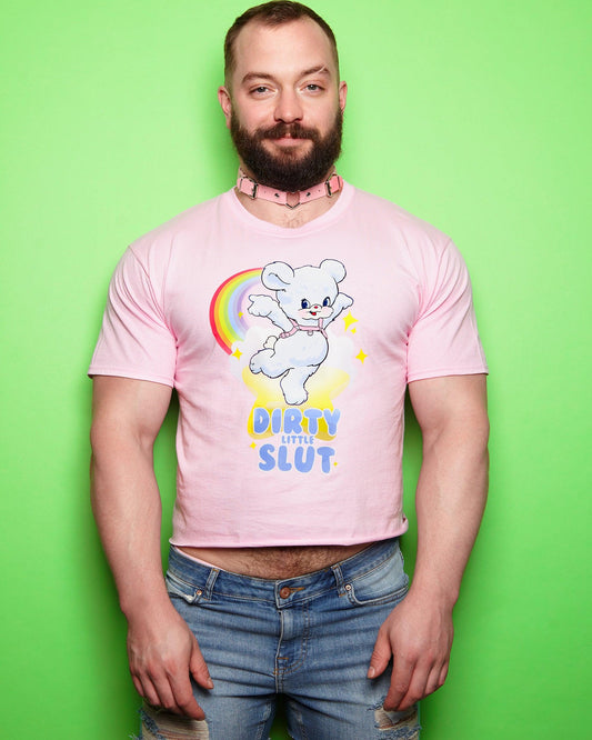 Dirty little slut on pink - mens cropped tee / crop top - HOMOLONDON