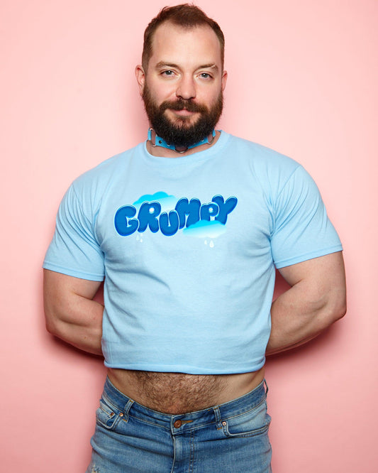 Grumpy on blue - cropped tee.