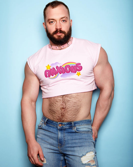 Anxious but cute, pink - mens sleeveless crop top. - HOMOLONDON