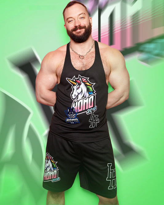 Double Pack - sporty unicorn, black - tank and basket ball shorts - Full outfit.