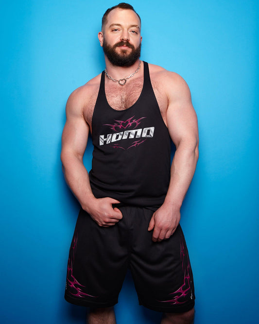 Double Pack - Chrome Y2K: HOMO, silver and pink on black- tank and basket ball shorts - Full outfit.