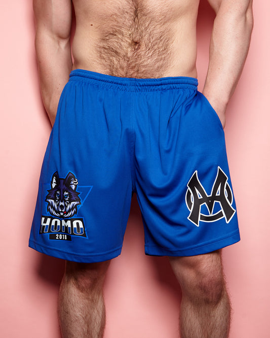 Sporty wolf, blue - basket ball shorts