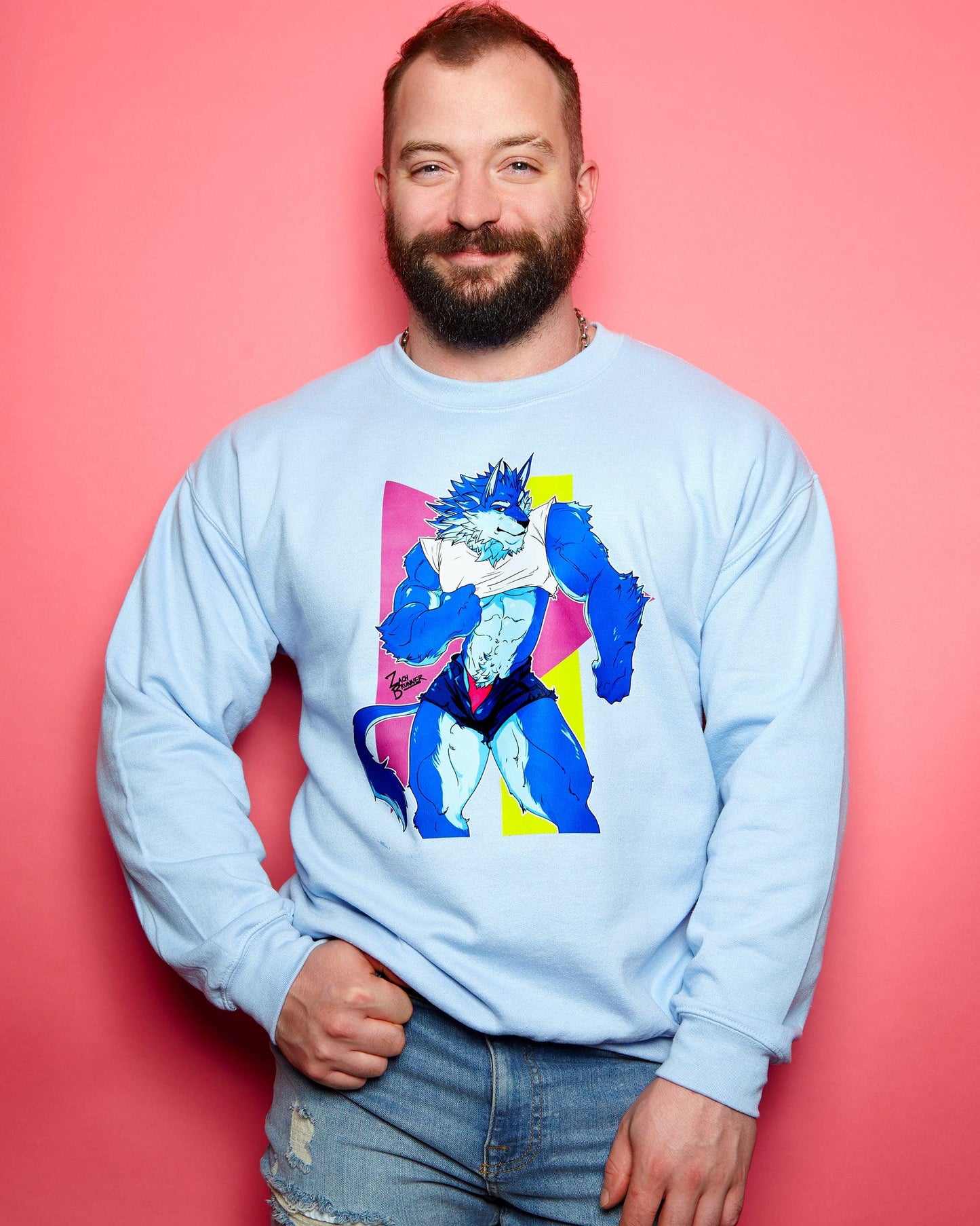ZACH BRUNNER! shhh don't look now, here comes that sexy neon wolf! - sweatshirt.