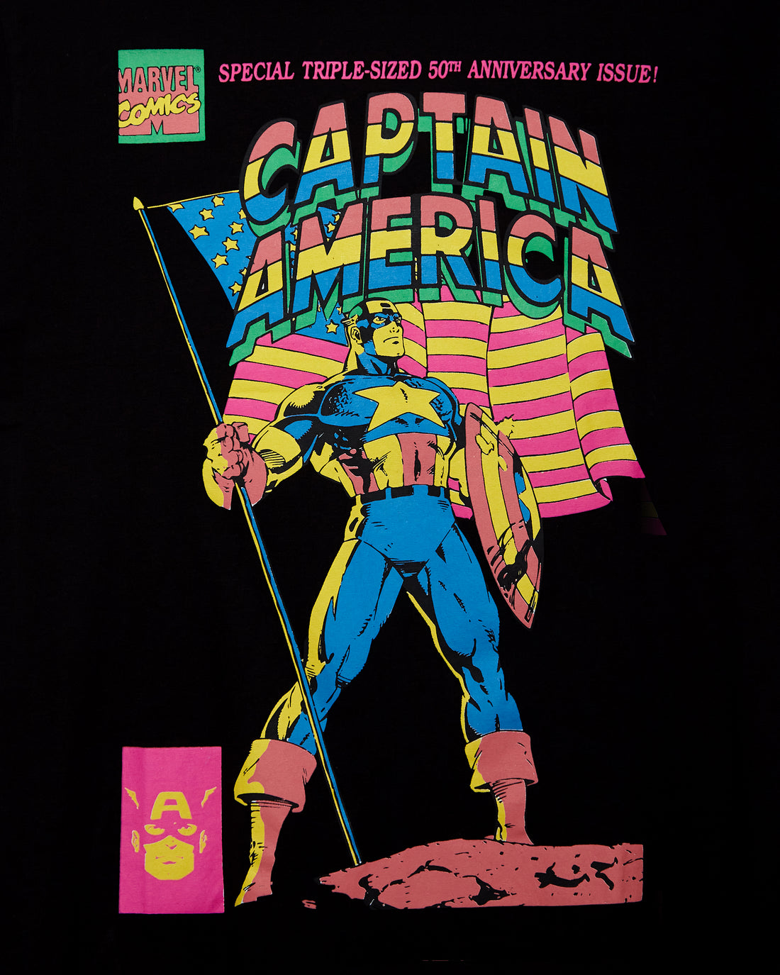 Official Marvel Comics, Captain America 50Th Anniversary, low cut cropped tshirt - black