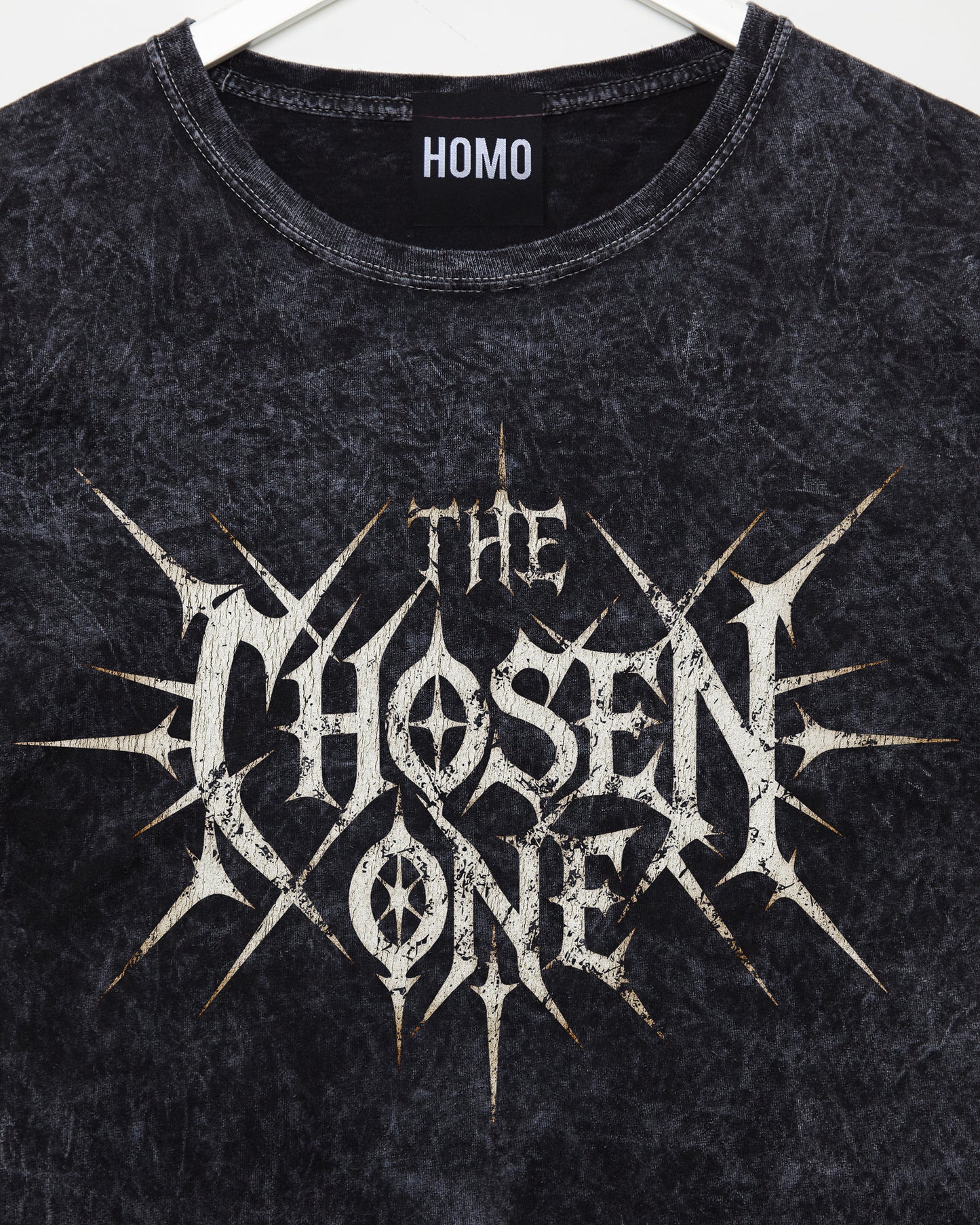 The Chosen One, stone wash low cut cropped tee - black