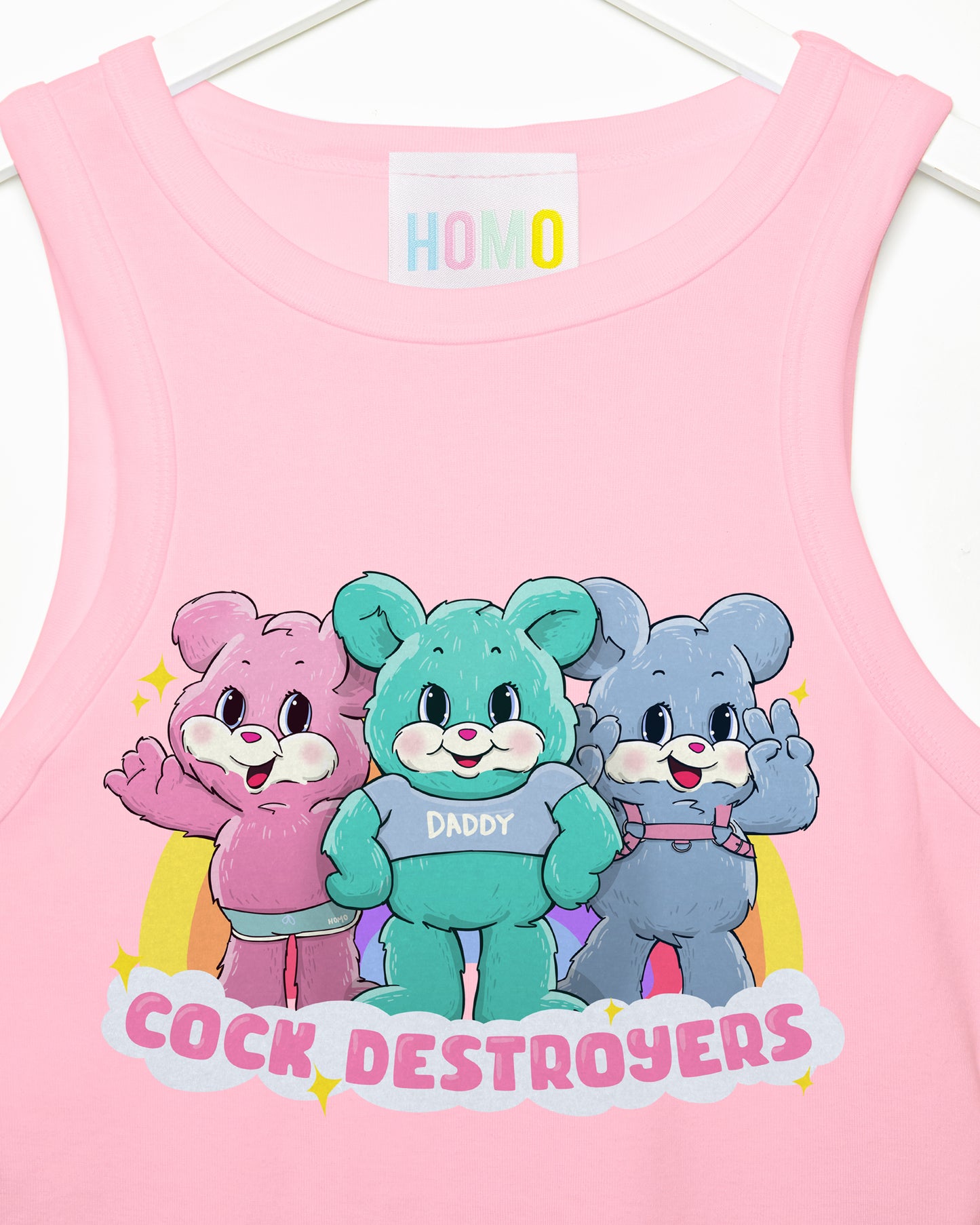 The c*ck destroyer bears on pink - low cut cropped tank