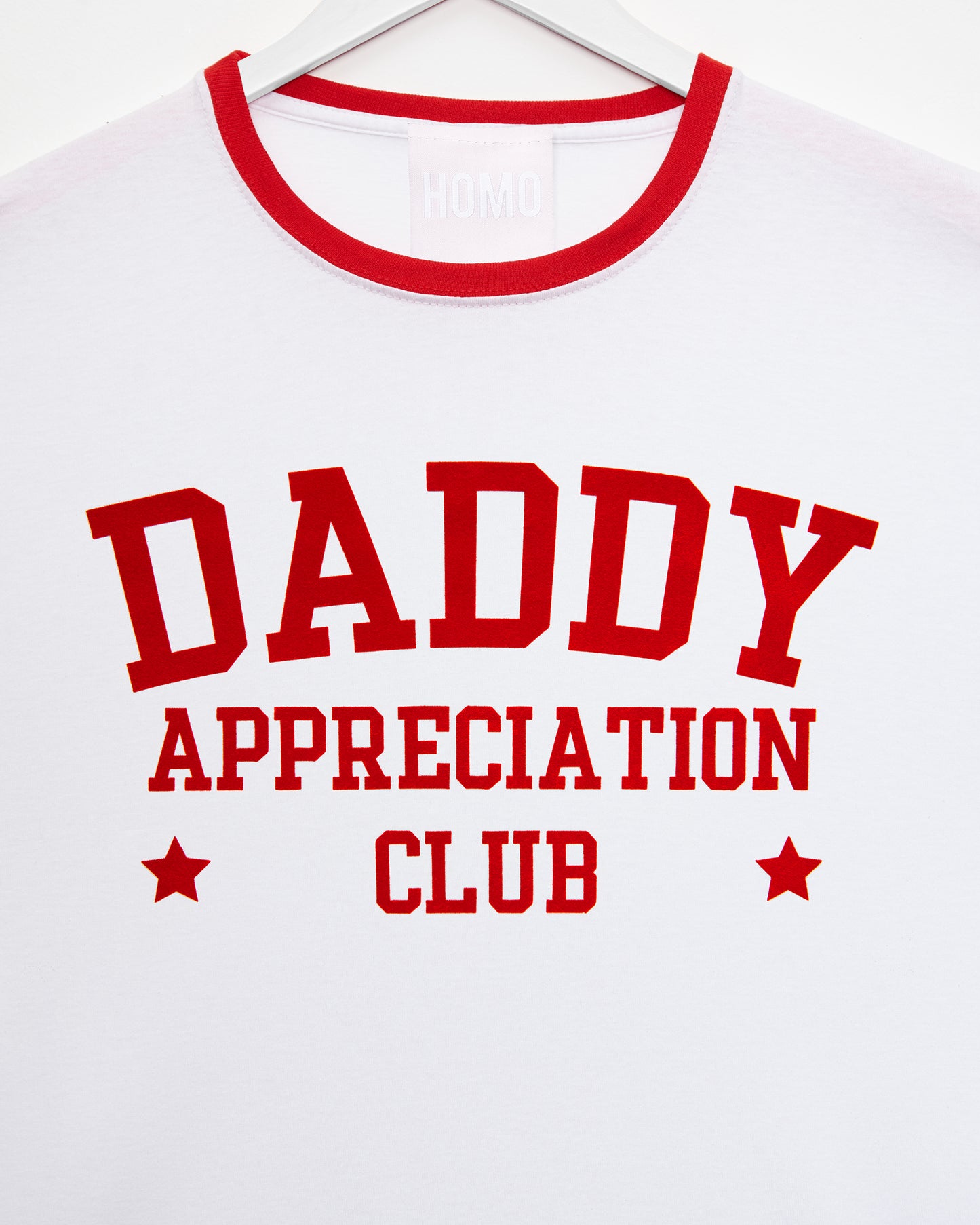 Daddy appreciation club, red flock on red trim - tee.