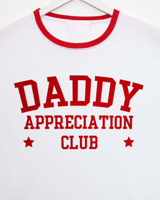 Daddy appreciation club, red flock on red trim - tee.