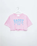 Daddy appreciation club, light blue flock on pink - mens crop top. - HOMOLONDON