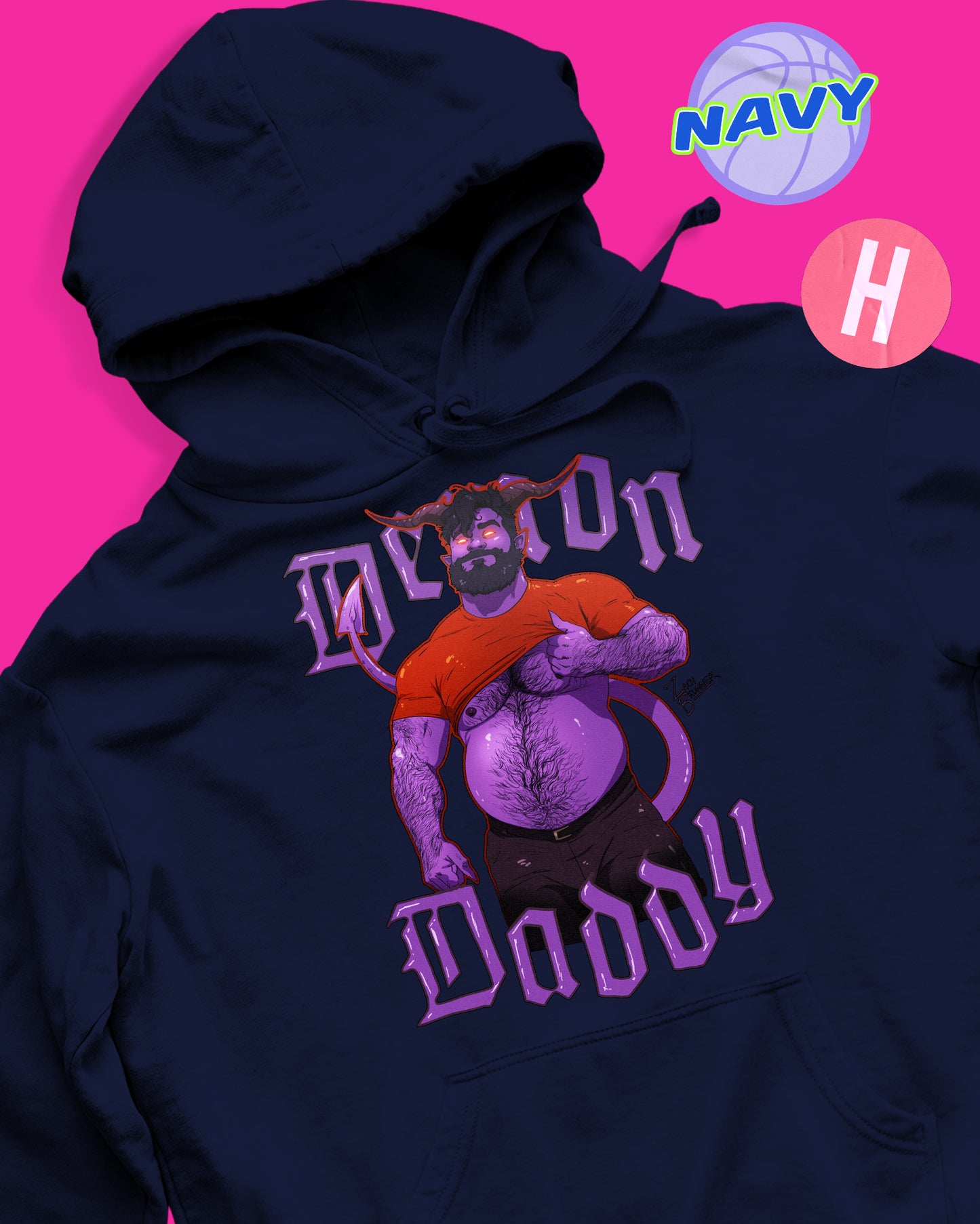 Demon daddy chunky demon hunk soft style hoodie - navy