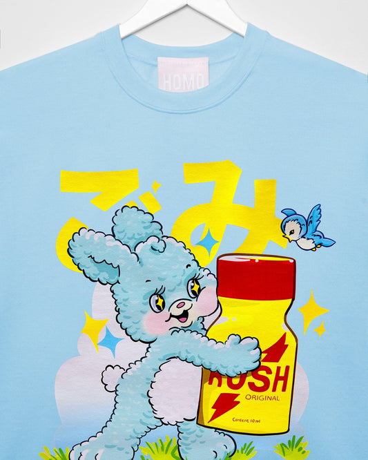 This little bunny loves his poppers on light blue - sweatshirt