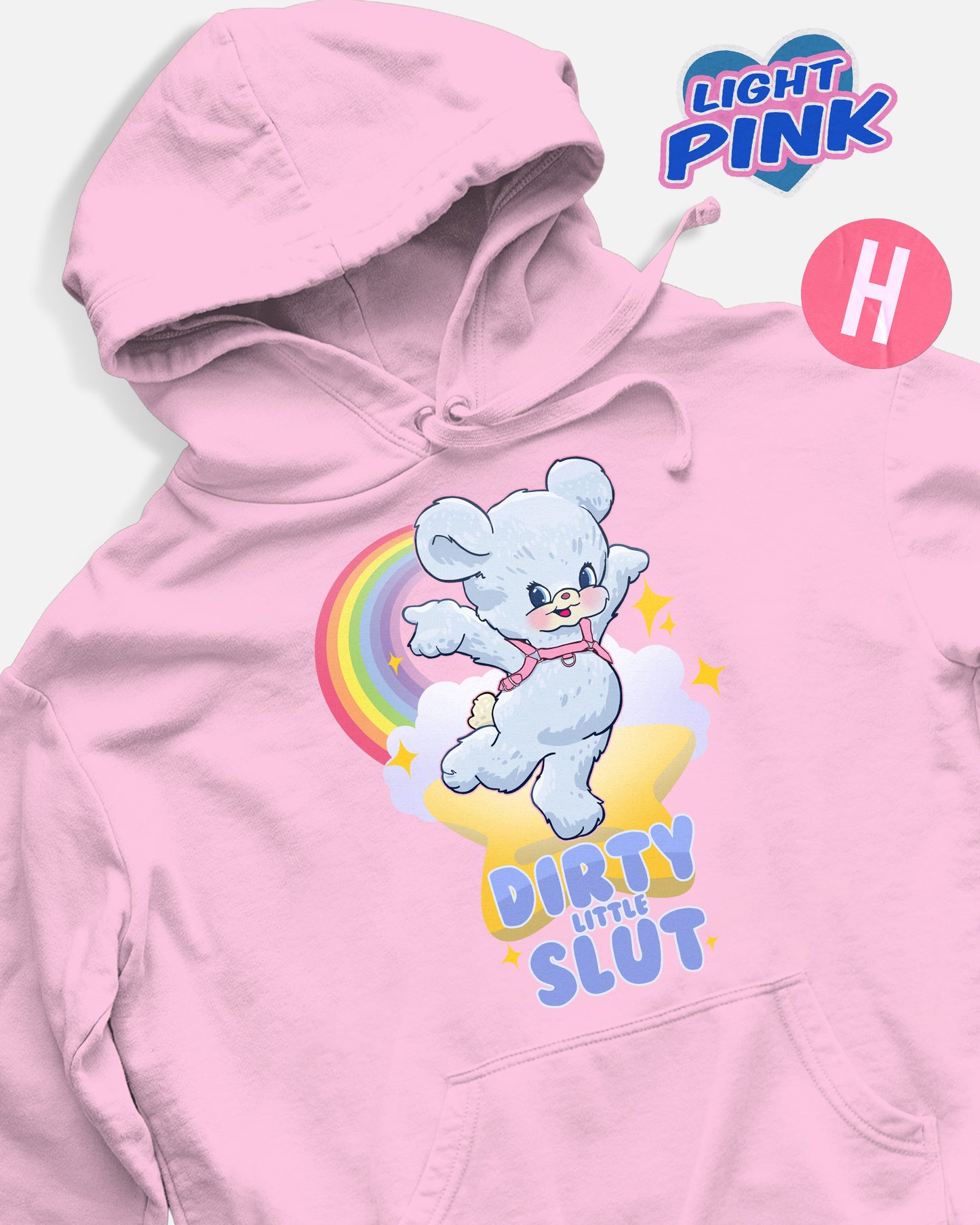 Dirty little s/ut bear soft style hoodie - light pink