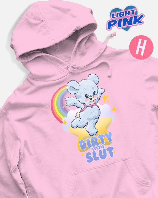 Dirty little s/ut bear soft style hoodie - light pink