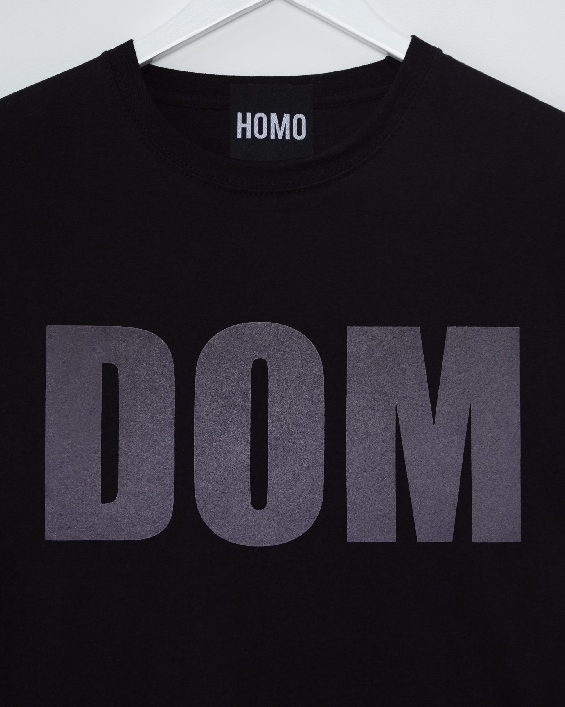 Explore Your Dominant Side with DOM: Grey Flock Print on Black Men's Tshirt - HOMOLONDON