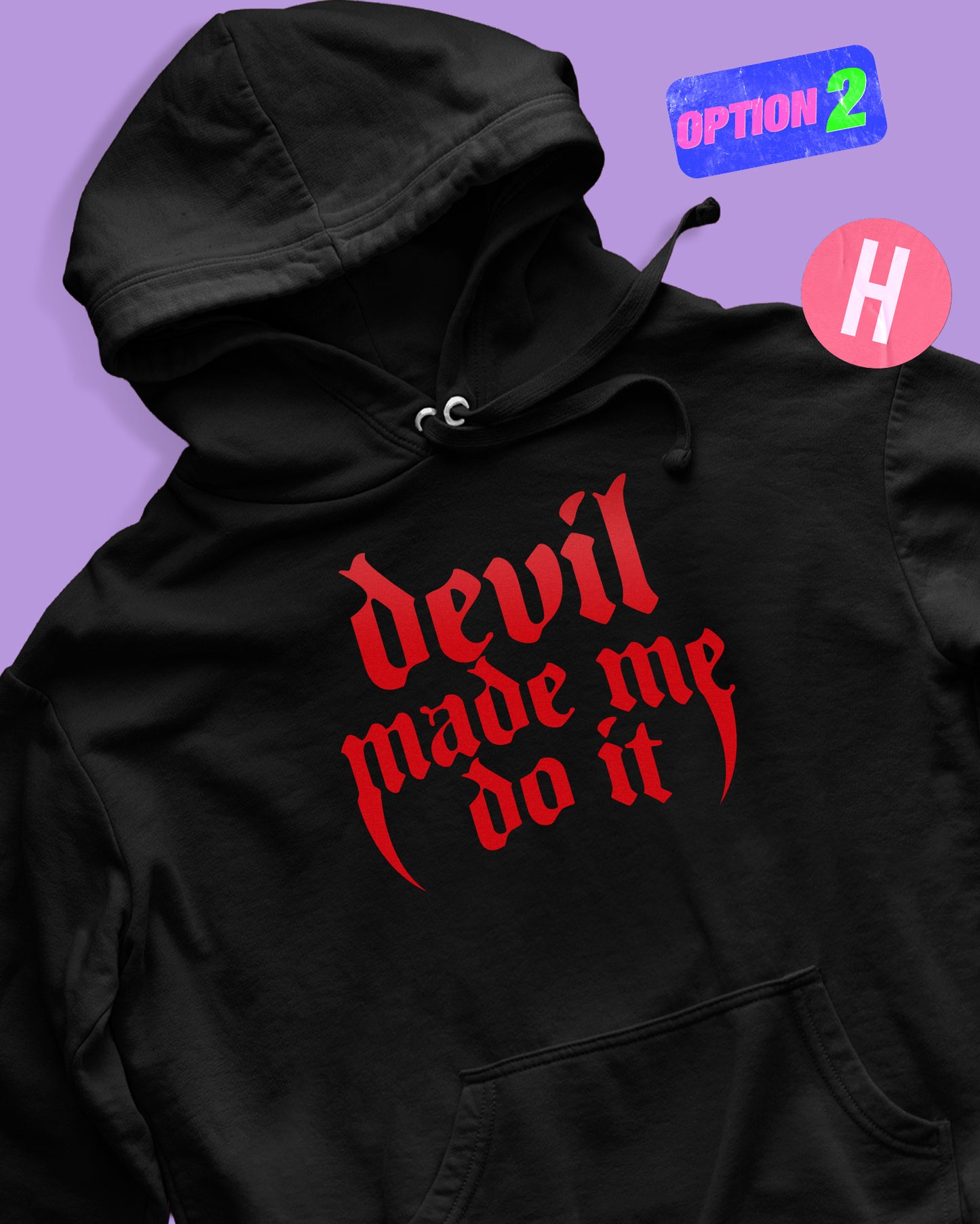 Devil made me do it soft style hoodie, red flock - black