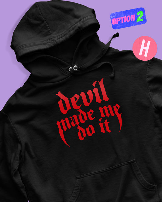 Devil made me do it soft style hoodie, red flock - black