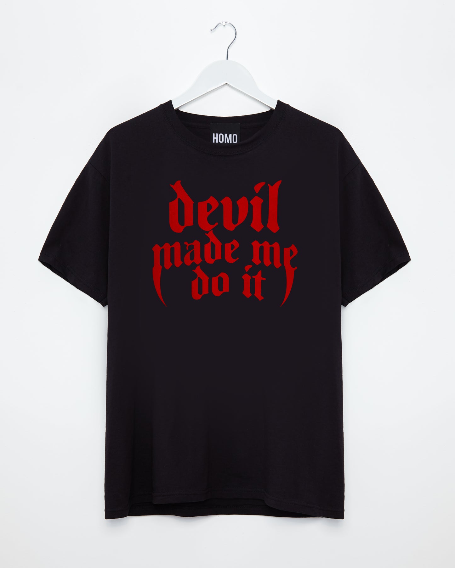 Devil made me do it, red flock on black - tshirt