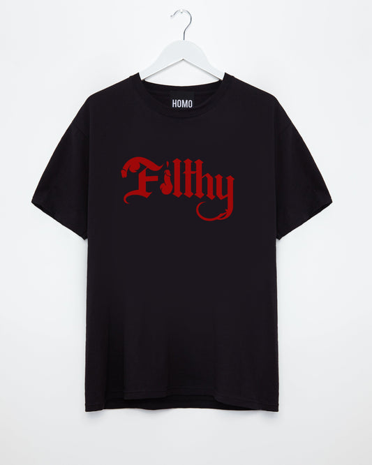 Unleash your inner Filthiness: Filthy, red on black on Black Men's Tshirt - HOMOLONDON