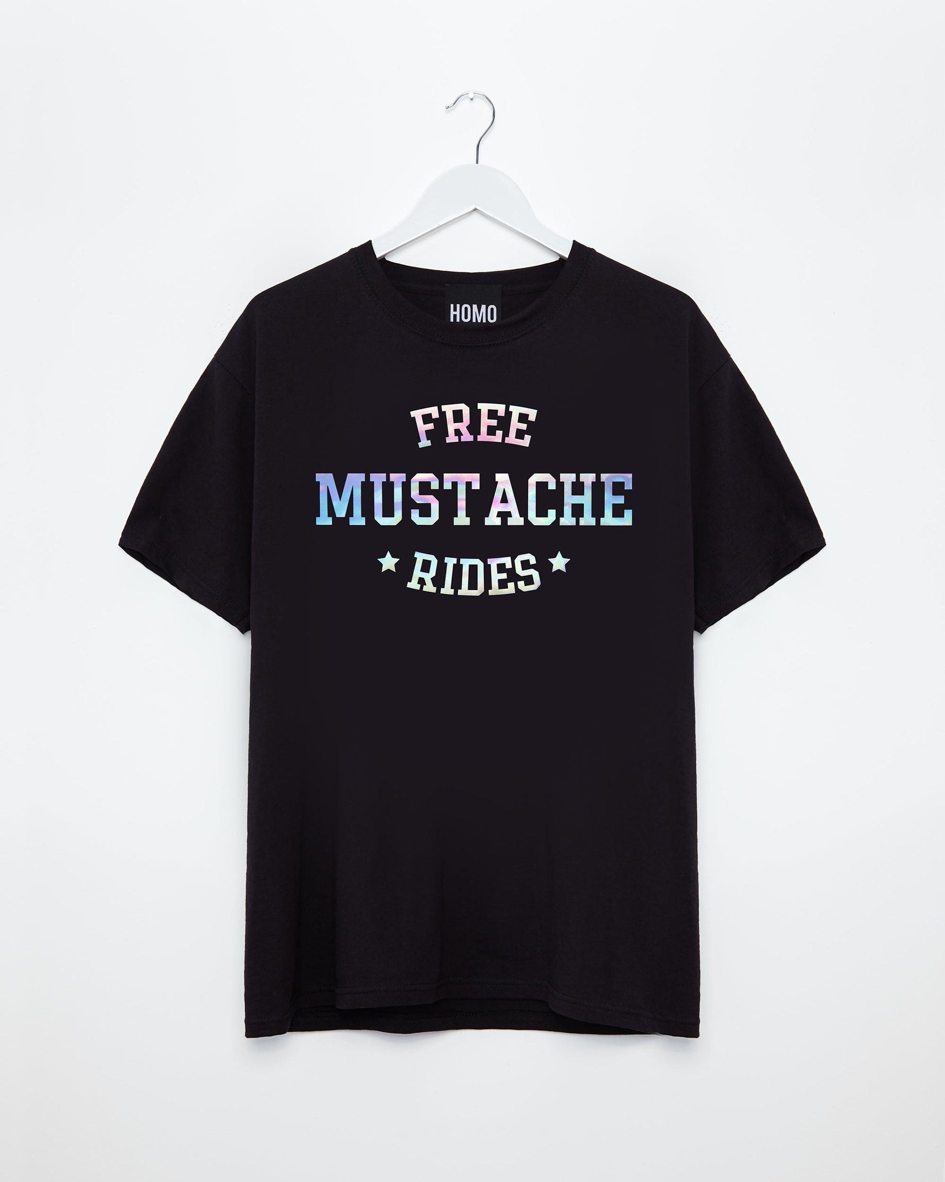 Free mustache rides, hologram - mens tshirt - HOMOLONDON