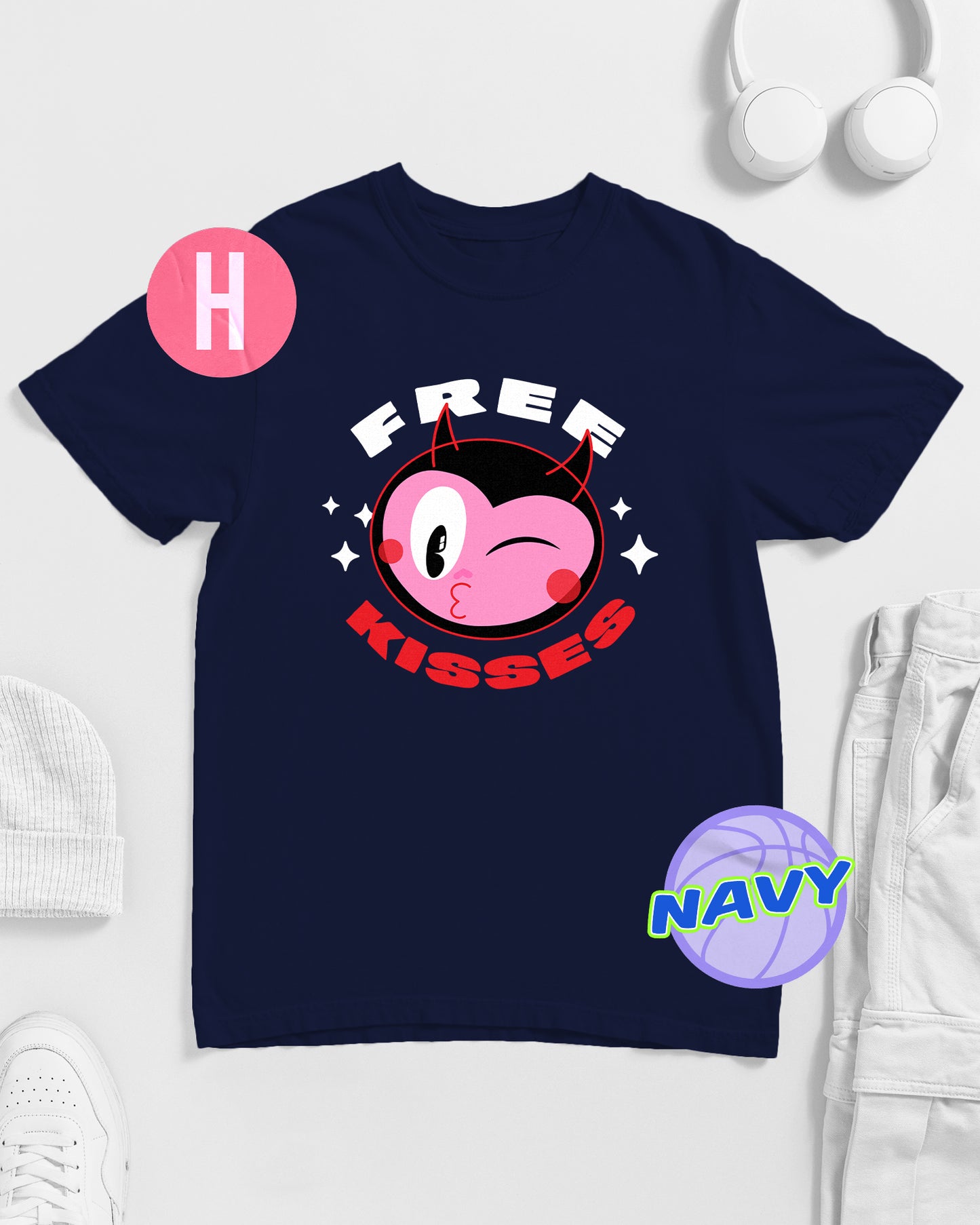 Free kisses little devil tee - Navy