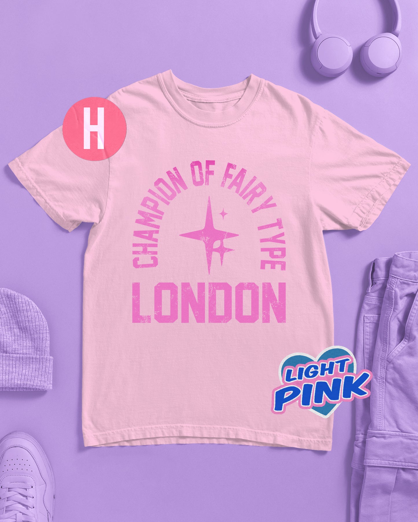 Fairy Champion (London) in pink tee - pink