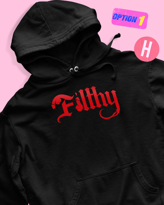Filthy gothic soft style hoodie, red flock - black