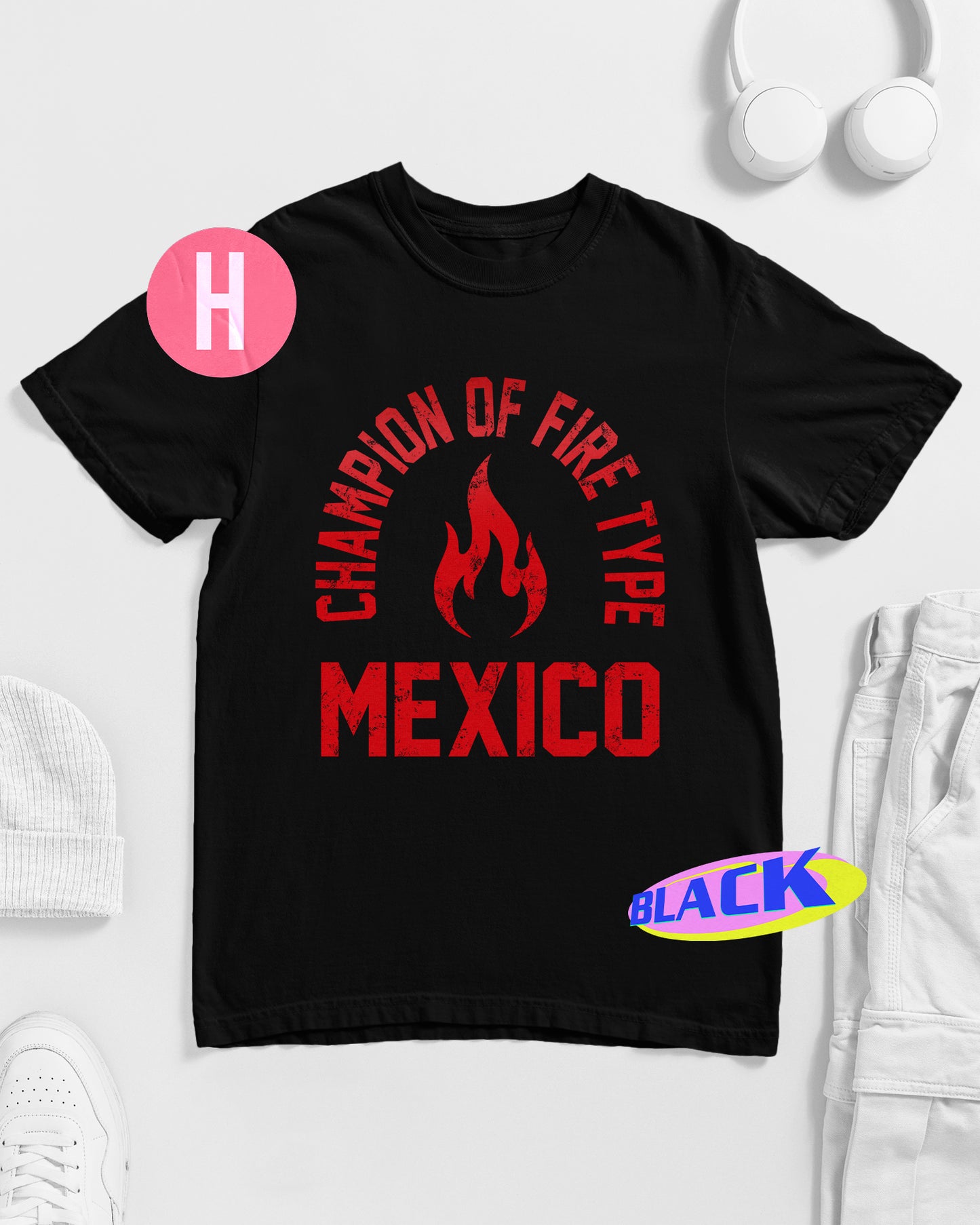 Fire Champion (Mexico) in red tee - black