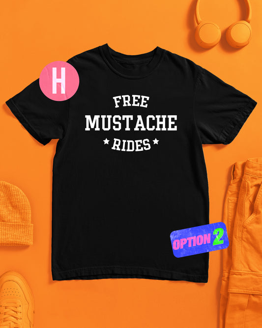 Free mustache rides, white flock on black - tee