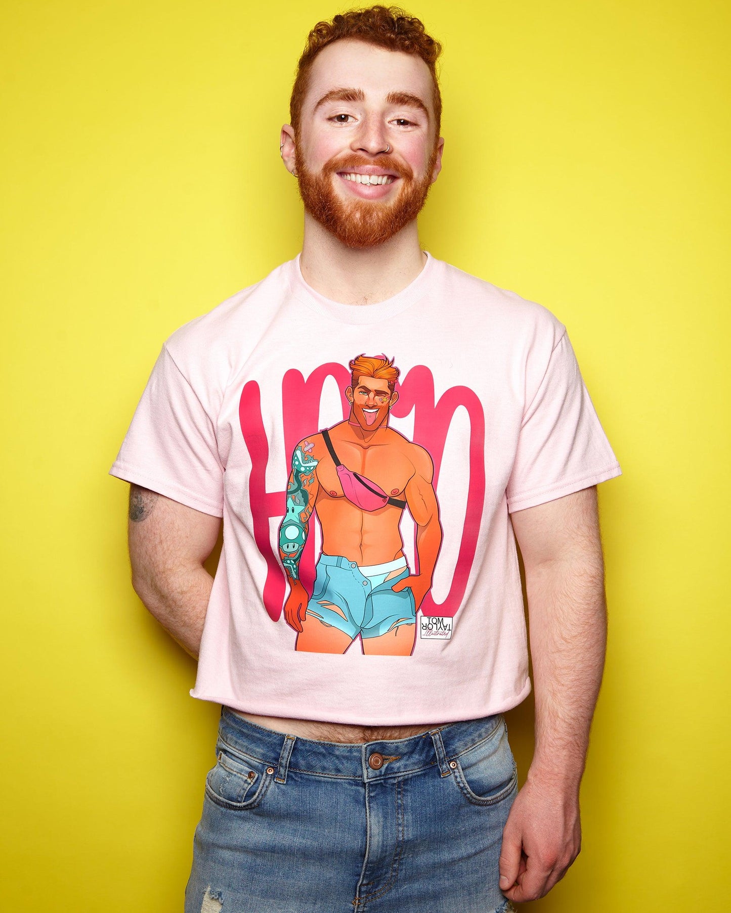 Mario the gaymer - pink tshirt crop /crop top - HOMOLONDON