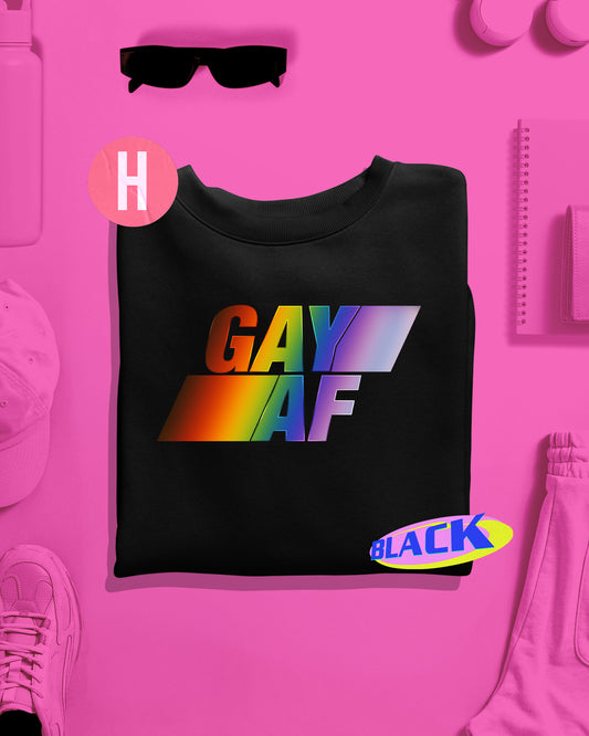 Rainbow colour "GAY AF" retro style slogan on soft style sweatshirt - Black