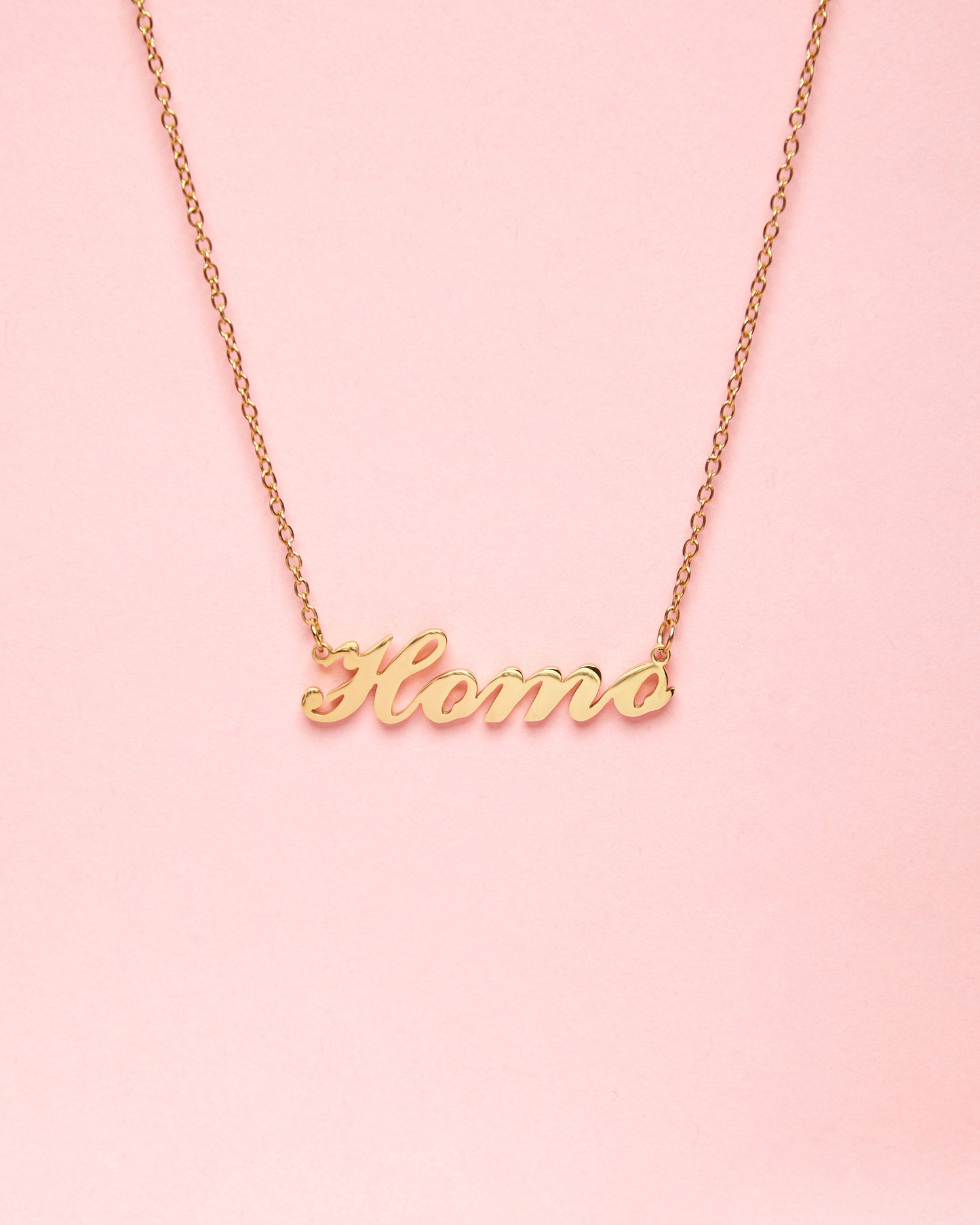 HOMO calligraphy gold plated, stainless steel necklace