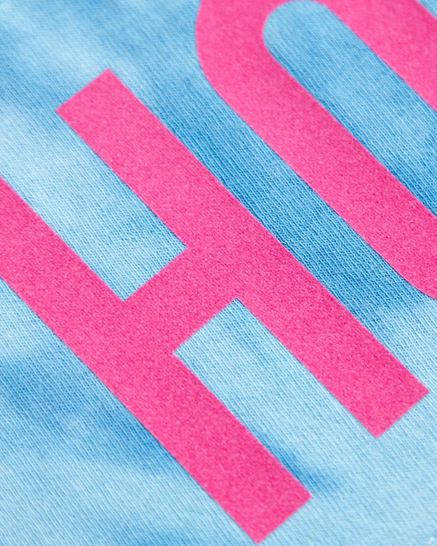 Pink flock HOMO on blue tie-dye - low cut crop top