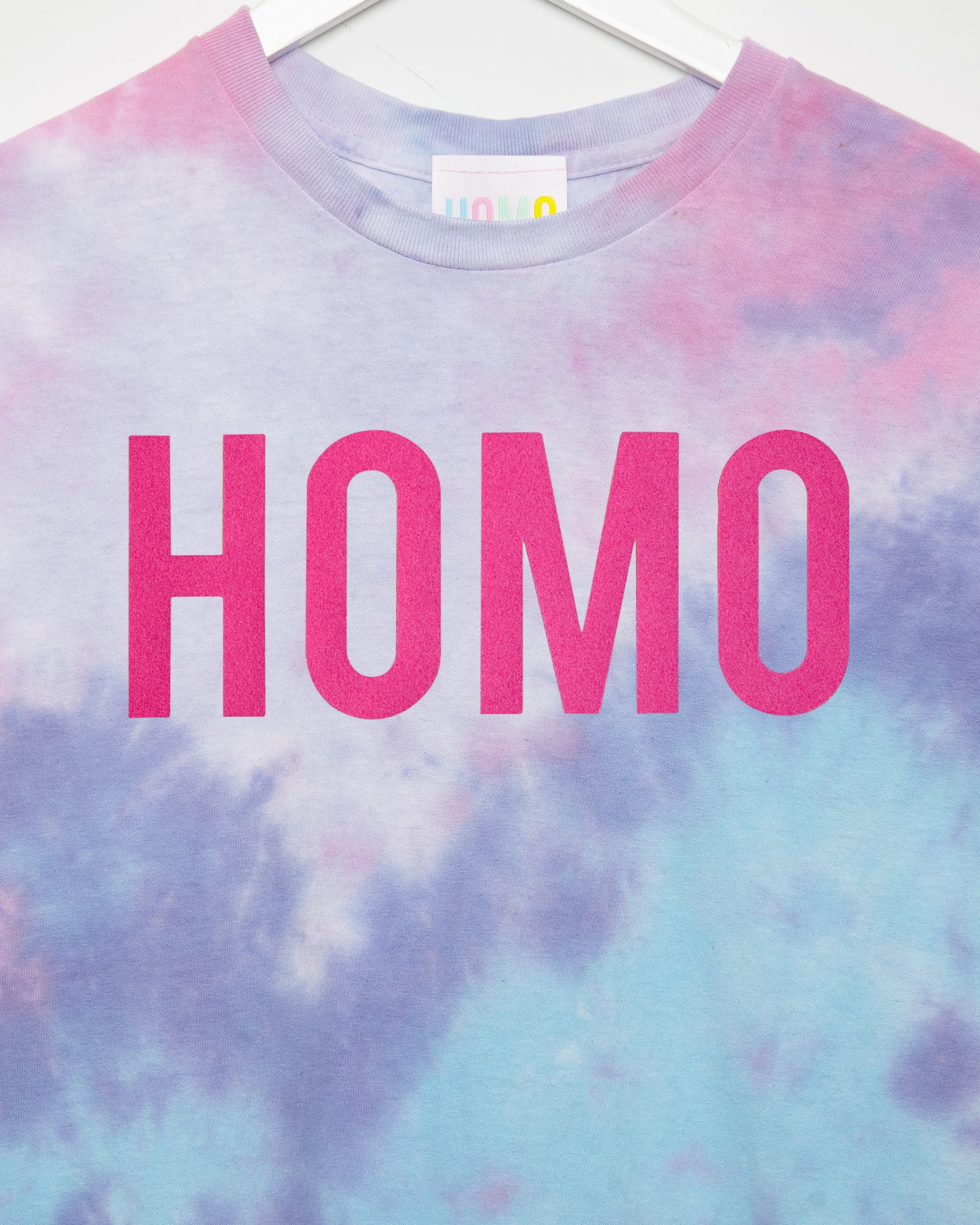 Pink flock HOMO on pink tie-dye - low cut crop top